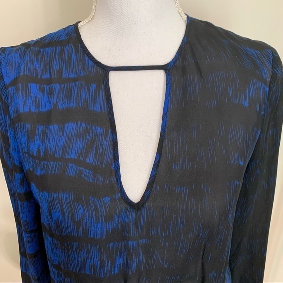 Parker 100% Silk‎ Bell Sleeve Mini Dress in Black & Blue sz S - Picture 3 of 6